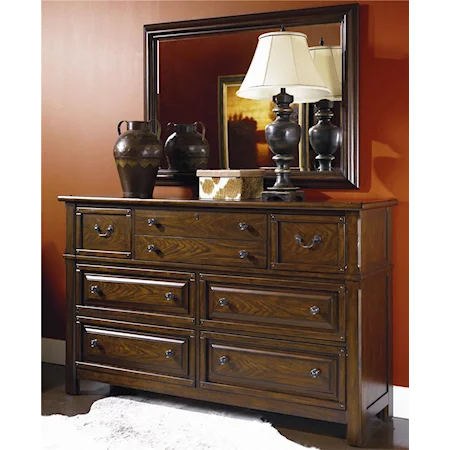 7 Drawer Dresser and Wood Frame Mirror